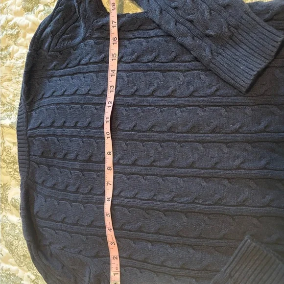 Croft & Barrow sz S Navy Blue V-Neck Sweater cable knit cotton layering preppy - Picture 9 of 15